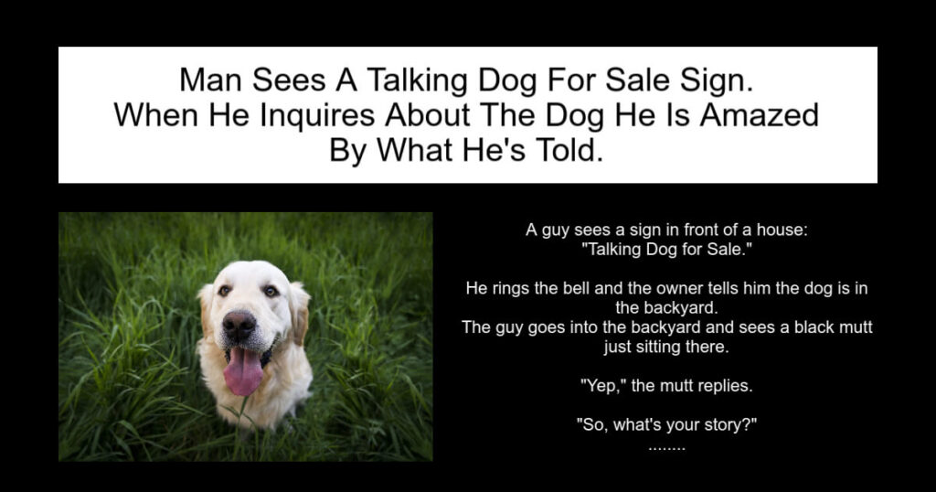 Man Sees A Talking Dog For Sale Sign.