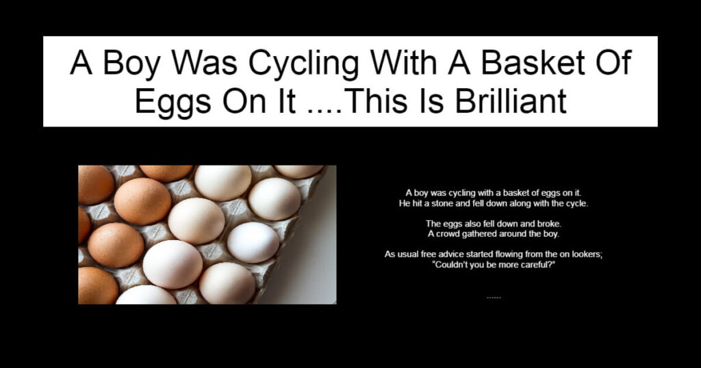 A Boy Was Cycling With A Basket Of Eggs On It